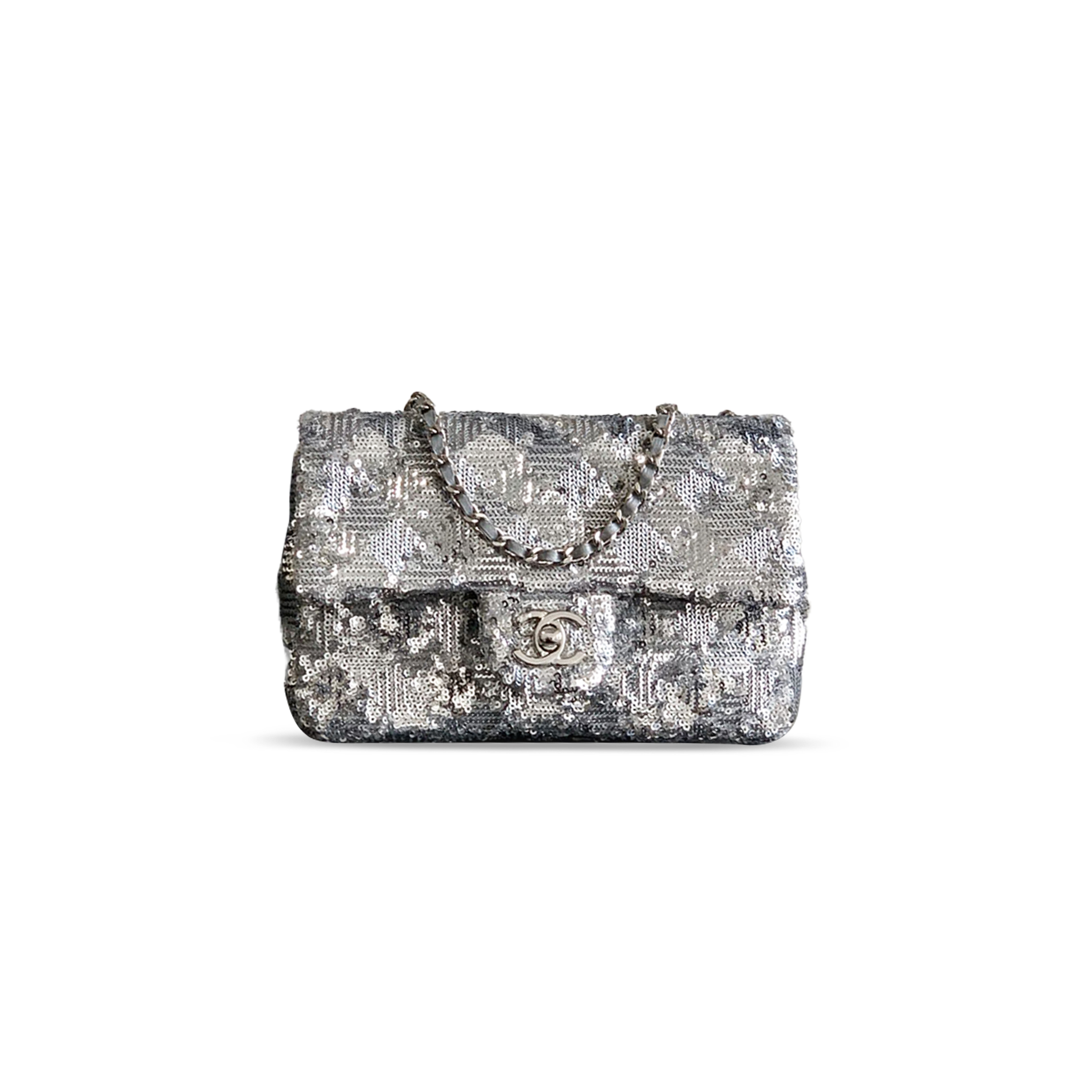 CHANEL FLAP BAG SEQUINS & SILVER METAL& SILVER AS4561(21*14*8cm)